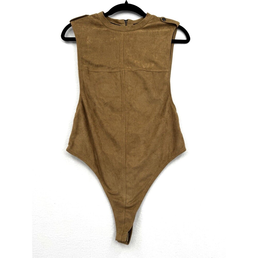 Rehab Brown Faux Suede Deep Side Tank Bodysuit Western Streetwear Moto Y2K Sz S